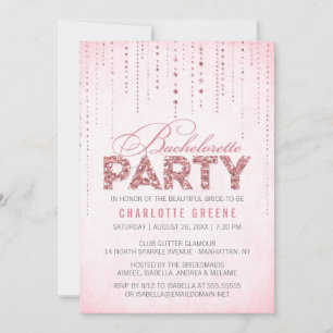 Pink Glitter Look Bachelorette Party Invitation
