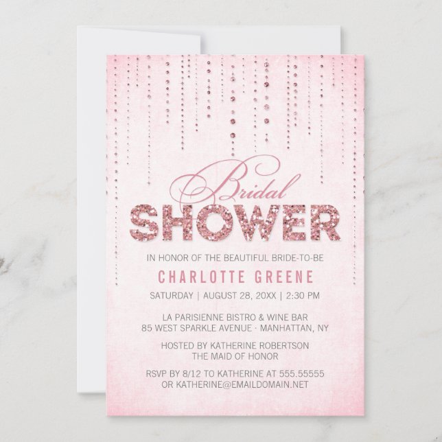Pink Glitter Look Bridal Shower Invitation (Front)