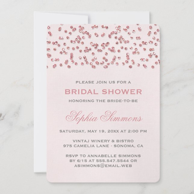 Pink Glitter Look Confetti Bridal Shower Invite (Front)