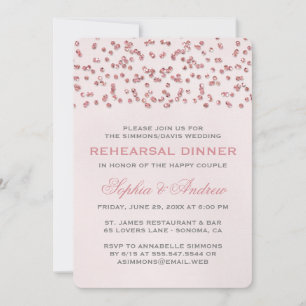 Pink Glitter Look Confetti Rehearsal Dinner Invite