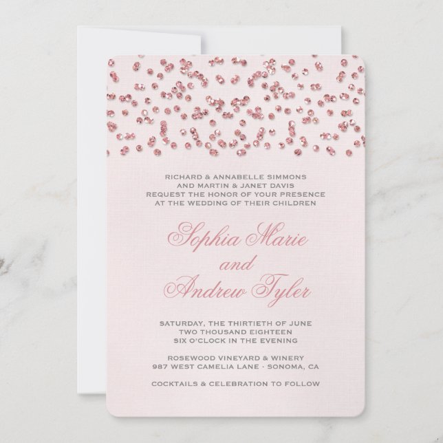 Pink Glitter Look Confetti Wedding Invitation (Front)