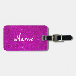 Pink glitter luggage tag with faux shiny glimmers