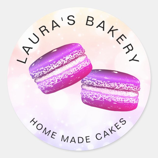 Pink Glitter Macarons Cakes & Sweets Home Bakery Classic Round Sticker (Front)
