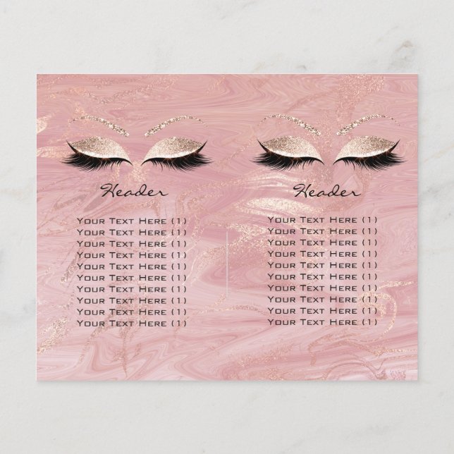 Pink Glitter Makeup Eye Lash Prices Leaflet Marble Flyer (Back)
