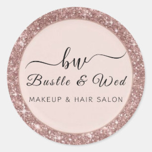 Pink Glitter Makeup Hair Salon Classic Round Sticker