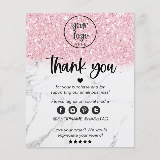 Pink Glitter Marble Business Thank You For Order (Front)