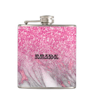 Pink Glitter & Marble Ombre Hip Flask