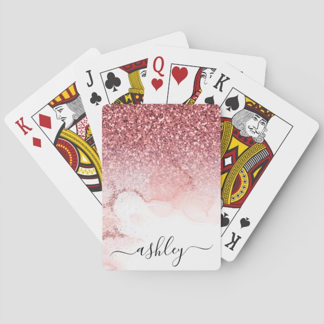 Pink Glitter Marble Playing Cards (Back)