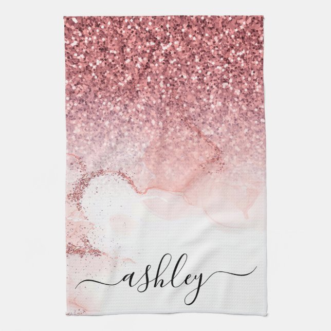 Pink Glitter Marble Tea Towel (Vertical)
