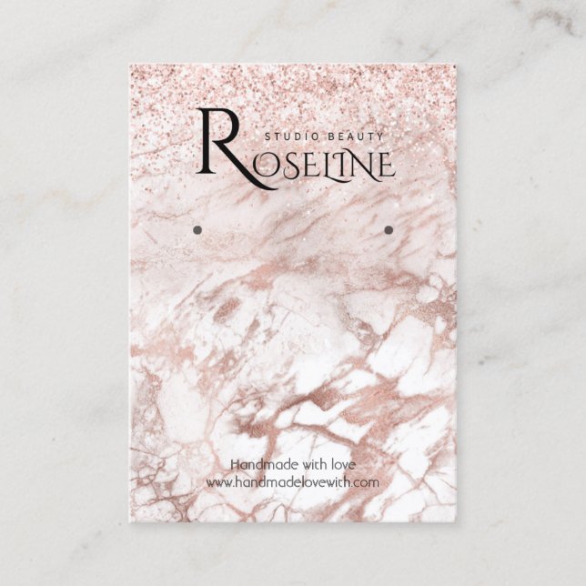 Pink glitter marble white Logo Earring Display Business Card (Front)