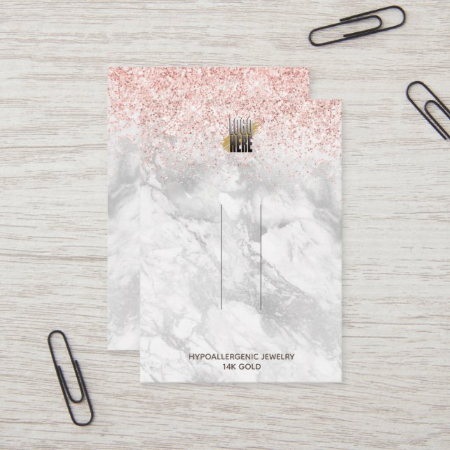 Pink Glitter Marble Your Logo Hair Clip Display Business Card (Front/Back In Situ)