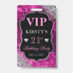 Pink Glitter Mermaid Letters Birthday VIP ID Badge