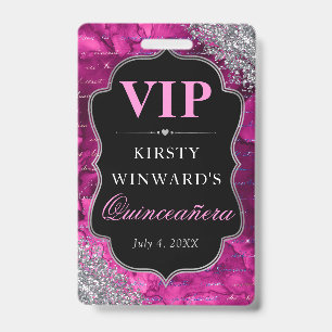 Pink Glitter Mermaid Letters Quinceanera VIP ID Badge