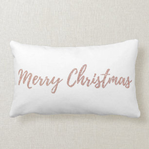 Pink Glitter Merry Christmas Lumbar Cushion