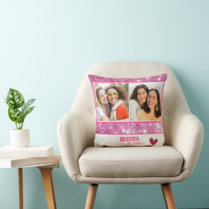 Pink Glitter Modern Besties Best Friend  Cushion