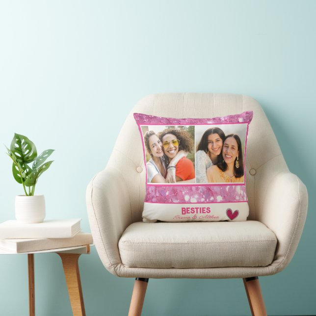 Pink Glitter Modern Besties Best Friend  Cushion (Chair)