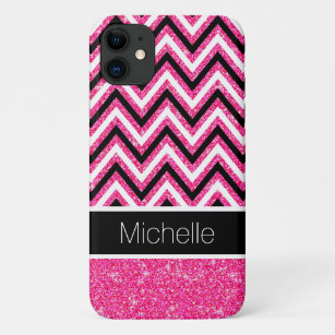Pink Glitter Modern Black Chevron Case-Mate iPhone Case