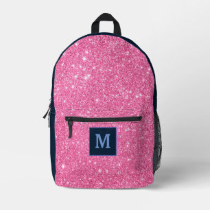 Pink Glitter Modern Monogram Name Custom  Printed Backpack