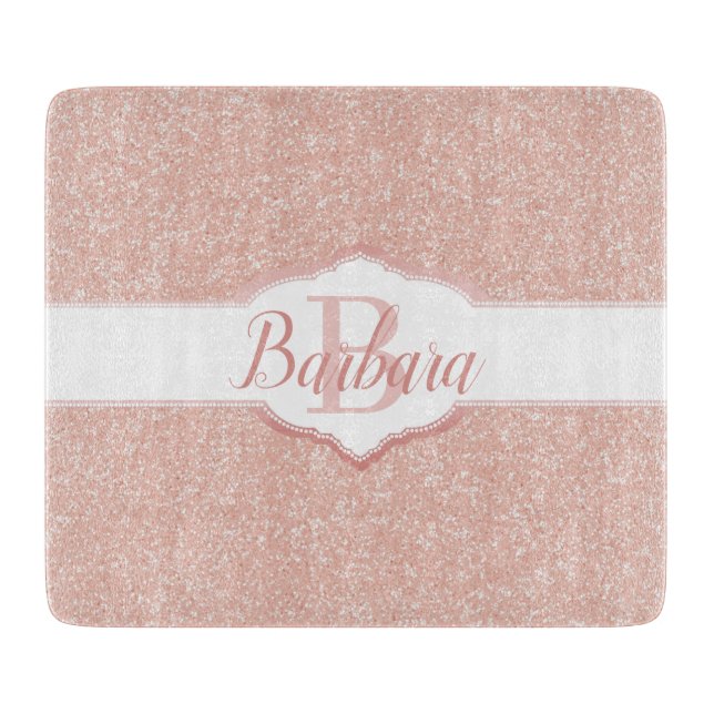 Pink Glitter Monogram Cutting Board (Front)