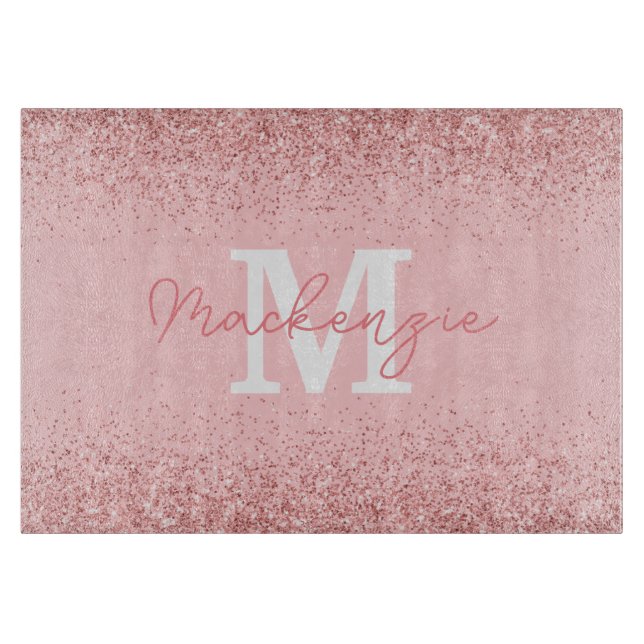 Pink Glitter Monogram Cutting Board (Front)