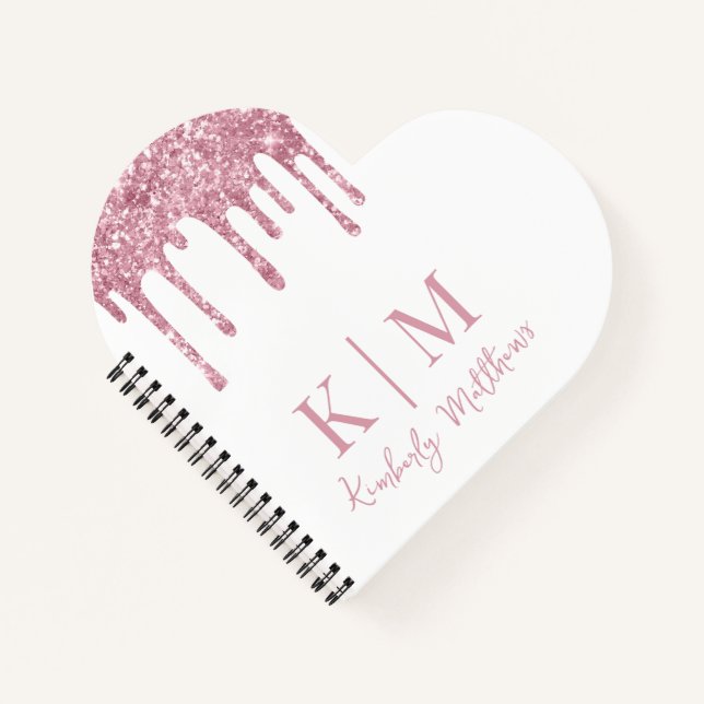 Pink Glitter Monogram Initials on White Notebook (Front)