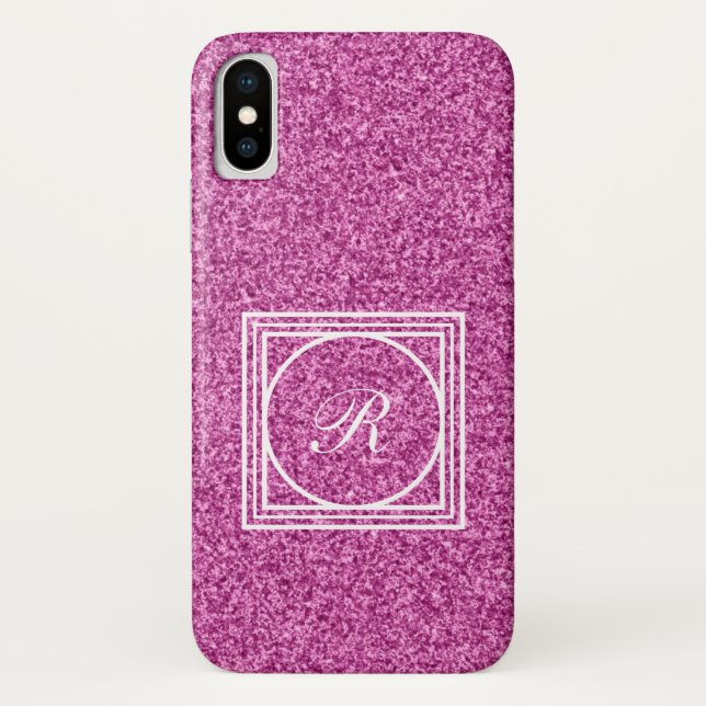 Pink glitter monogram iPhone X case (Back)