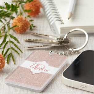 Pink Glitter Monogram Keychain