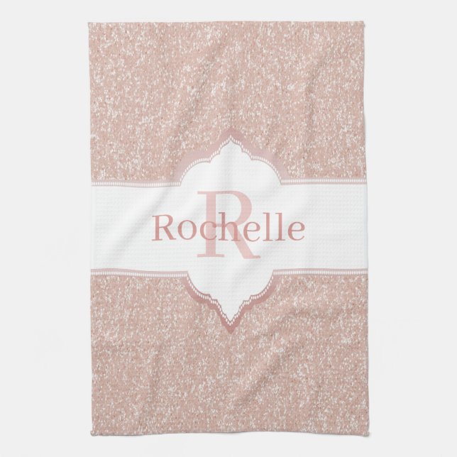 Pink Glitter Monogram Kitchen Towel (Vertical)