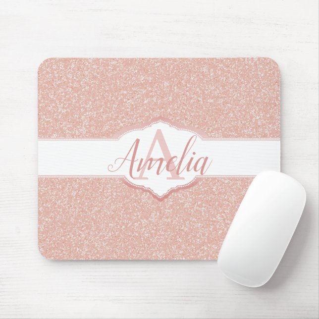 Pink Glitter Monogram Mouse Pad (With Mouse)