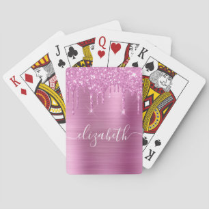 Pink Glitter Monogram Playing Cards