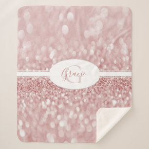 Pink Glitter Monogram Sherpa Blanket