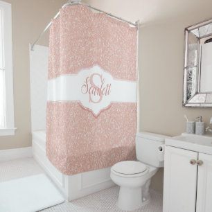 Pink Glitter Monogram Shower Curtain