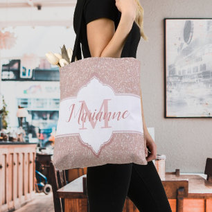 Pink Glitter Monogram Tote Bag