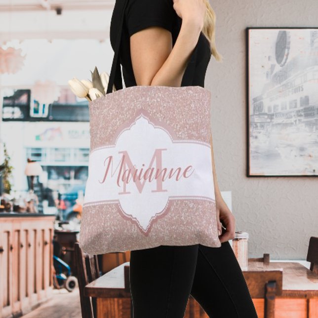 Pink Glitter Monogram Tote Bag (Pink Glitter Monogram Tote Bag)