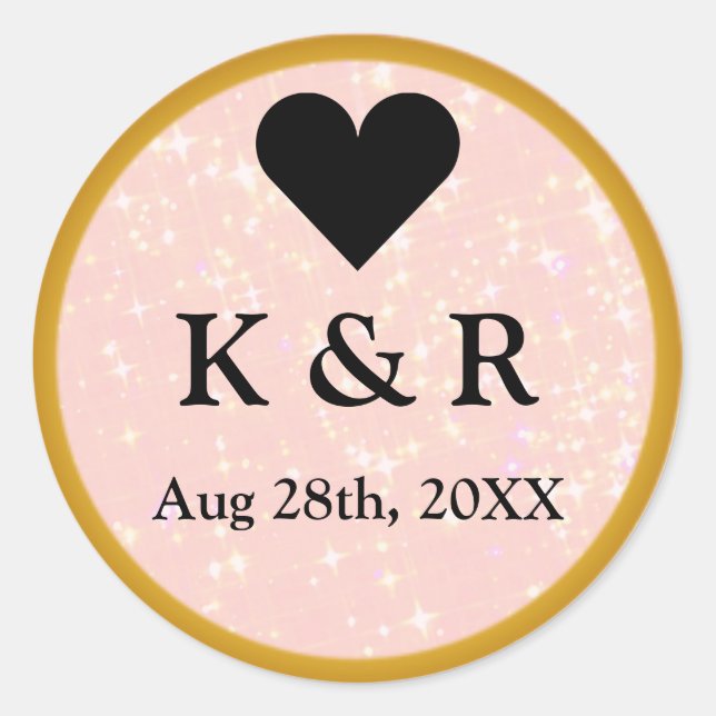 Pink glitter monogram wedding classic round sticker (Front)