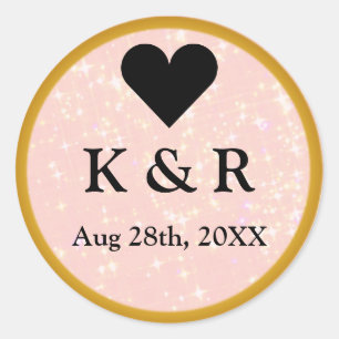 Pink glitter monogram wedding classic round sticker