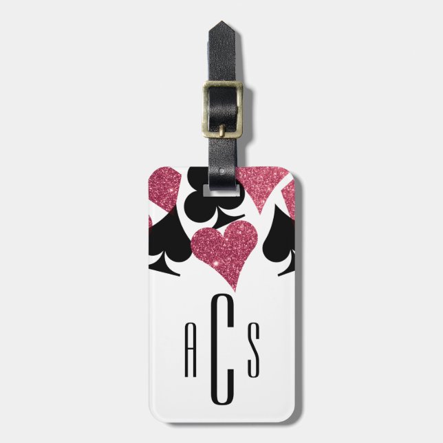 Pink Glitter Monogrammed Las Vegas Luggage Tag (Front Vertical)