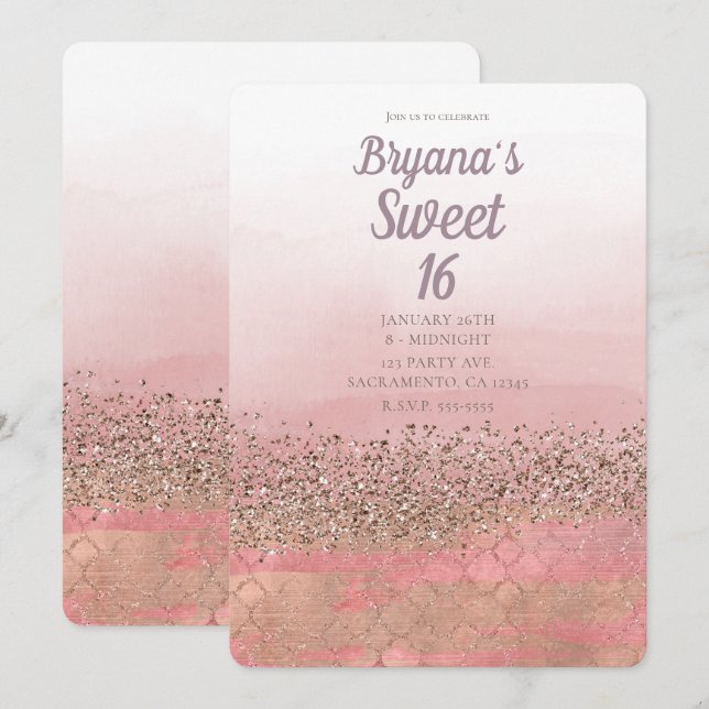 Pink Glitter Moroccan Indian Princess Sweet 16 Invitation (Front/Back)