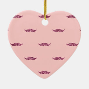 Pink Glitter Moustaches Ceramic Tree Decoration