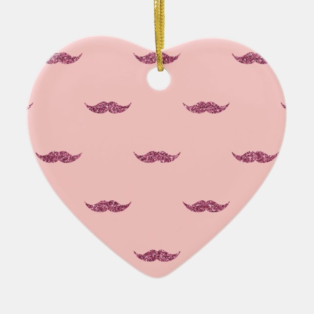 Pink Glitter Moustaches Ceramic Tree Decoration (Front)