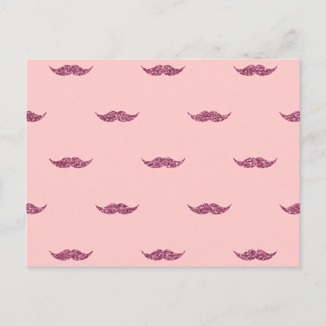 Pink Glitter Moustaches Postcard (Front)