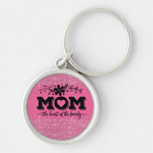 Pink Glitter Mum Quote Key Ring