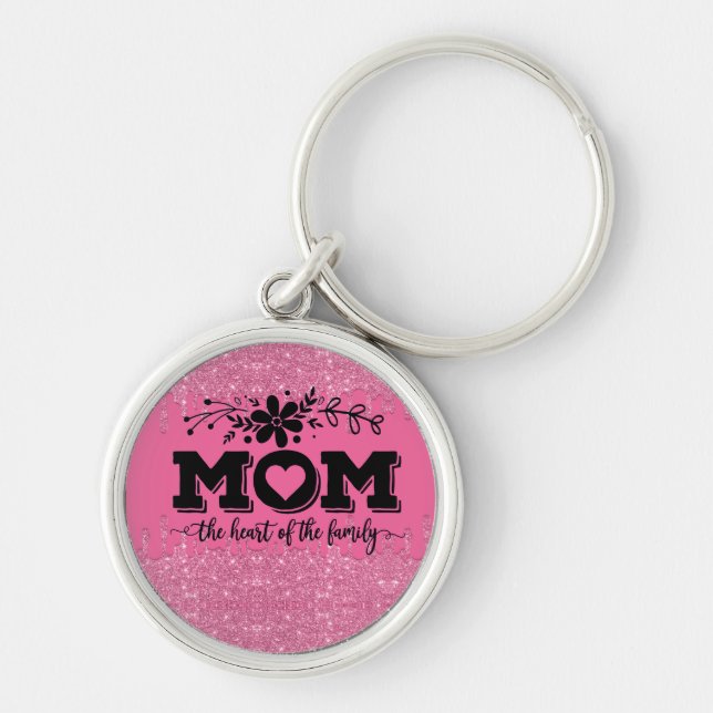 Pink Glitter Mum Quote  Key Ring (Front)