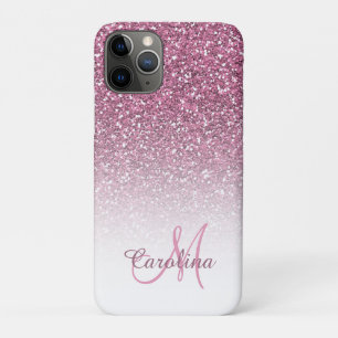 Pink Glitter, Name and Monogram, Girly iPhone 11 Pro Case