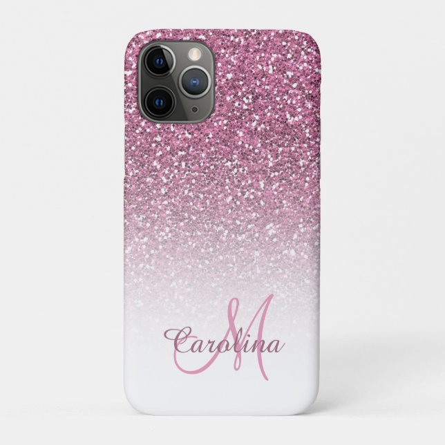 Pink Glitter, Name and Monogram, Girly Case-Mate iPhone Case (Back)