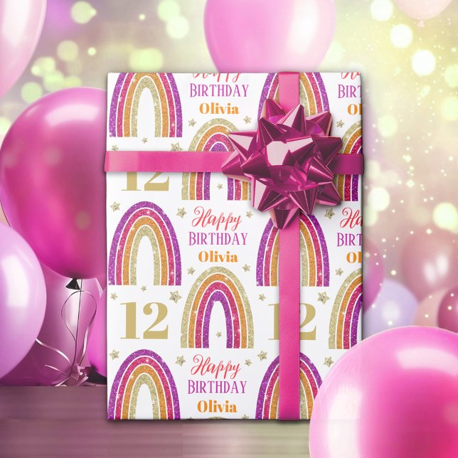 Pink Glitter Name Birthday Wrapping Paper (Creator Uploaded)