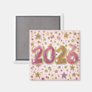 Pink Glitter Numbers 2026 Magnet