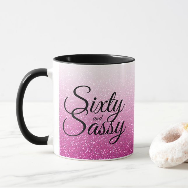 Pink Glitter Ombre 60 and Sassy 60th Birthday Mug (With Donut)
