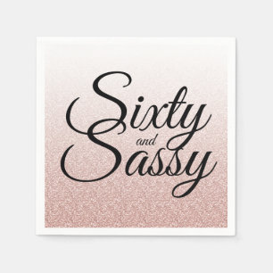 Pink Glitter Ombre 60 and Sassy 60th Birthday Napkin