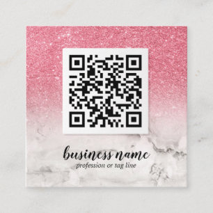 Pink Glitter Ombre Cursive QR CODE social icon  Square Business Card